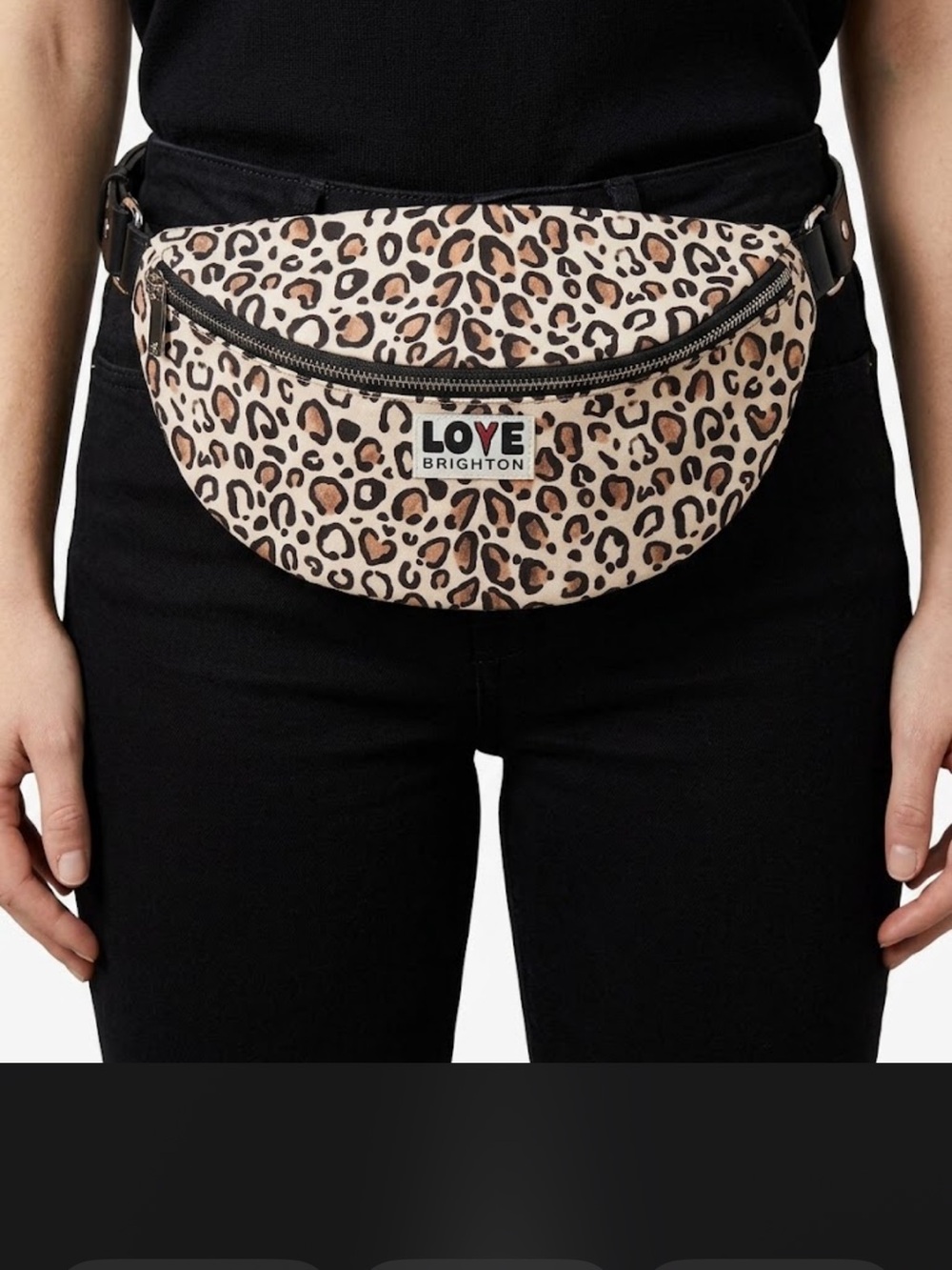 Brighton Leopard-Print Crescent belt bag in White and Brown EUC